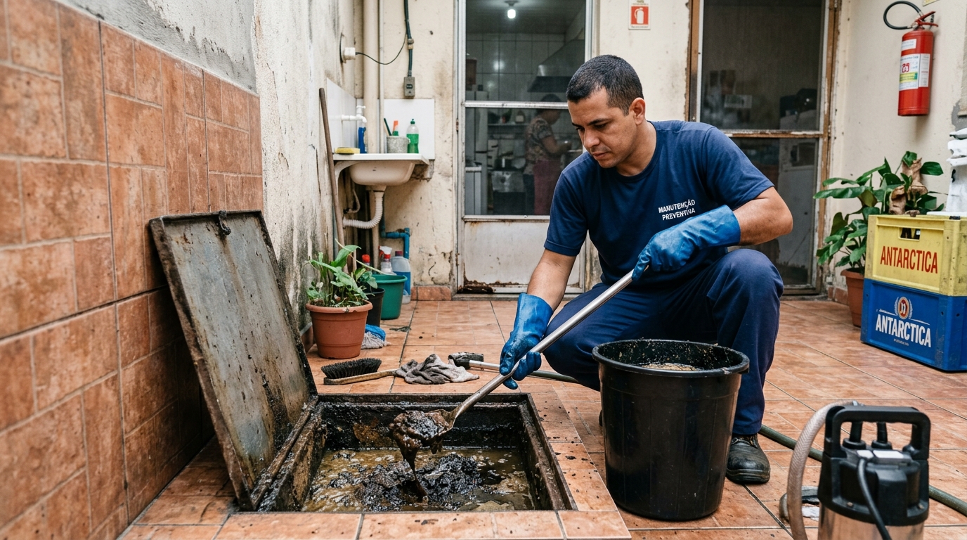 Equipe de limpeza de caixa de gordura em São Luís-MA